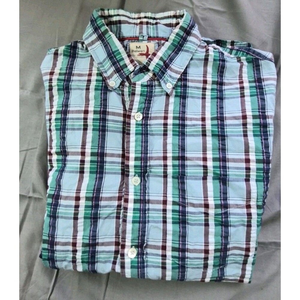 Relwen Exploded Seersucker Long Sleeve Shirt Men's Size M Multi Color Plaid